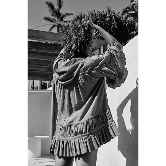 NWT FREE PEOPLE Sz L FREE-EST SOAK UP THE SUN TUNIC GAUZE HOODED COVER UP IVORY - Picture 3 of 3